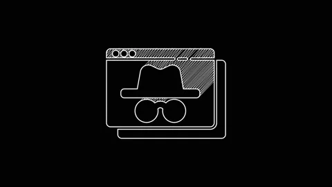 White line Browser incognito window icon isolated on black background. 4K Video Stock Footage 203349473