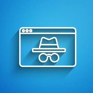 White line Browser incognito window icon isolated on blue background. Long Stock Illustration