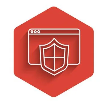 White line Browser with shield icon isolated with long shadow. Security, safety Stock Illustration