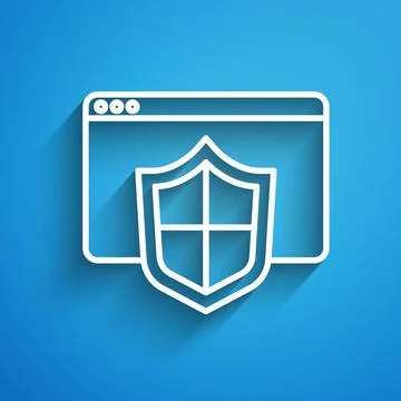 White line Browser with shield icon isolated on blue background. Security Stock Illustration