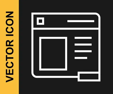 White line Browser window icon isolated on black background. Vector Stockillustratie