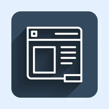 White line Browser window icon isolated with long shadow background. Blue square Illustrazione stock