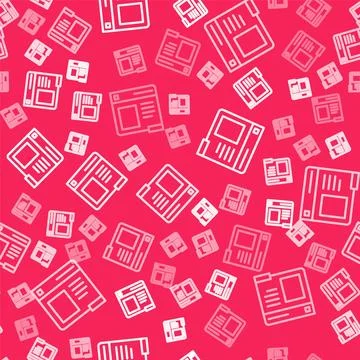 White line Browser window icon isolated seamless pattern on red background Illustrazione stock