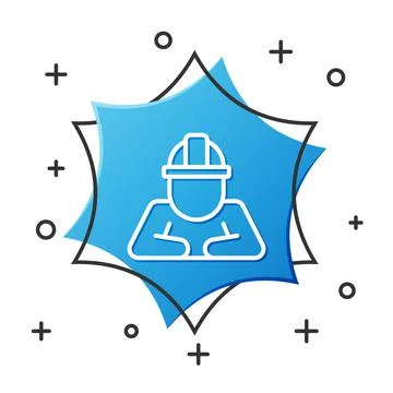 White line Builder icon isolated on white background. Construction worker. Blue Stock Illustration