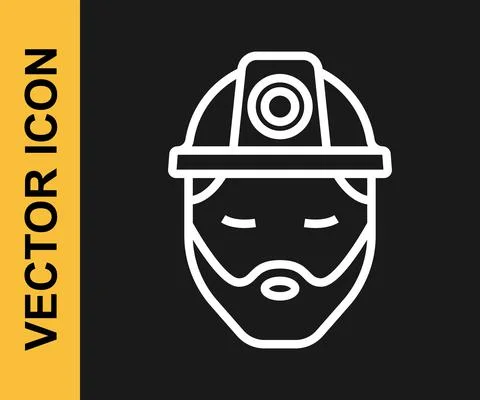 White line Builder icon isolated on black background. Construction worker Stock Illustration