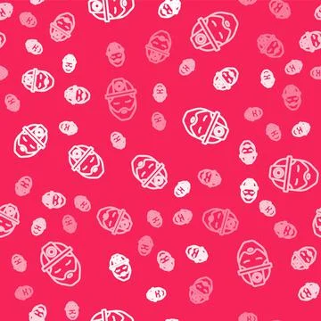 White line Builder icon isolated seamless pattern on red background Stock Illustration