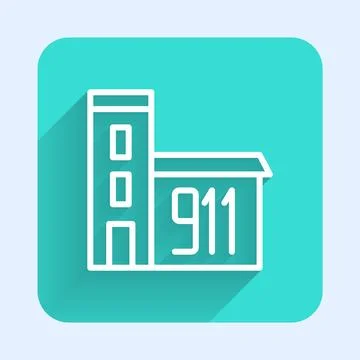 White line Building of fire station icon isolated with long shadow backgrou.. Ilustración de archivo