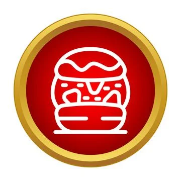 White line burger icon on red background Stock Illustration