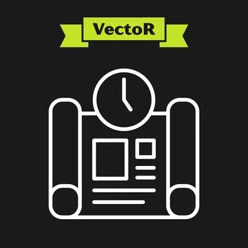 White line Business project time plan icon isolated on black background.  Vec Stock Illustration