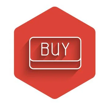 White line Buy button icon isolated with long shadow. Financial and stock Stock Illustration