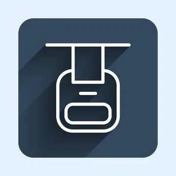 White line Cable car icon isolated with long shadow background. Funicular sign Stock Illustration
