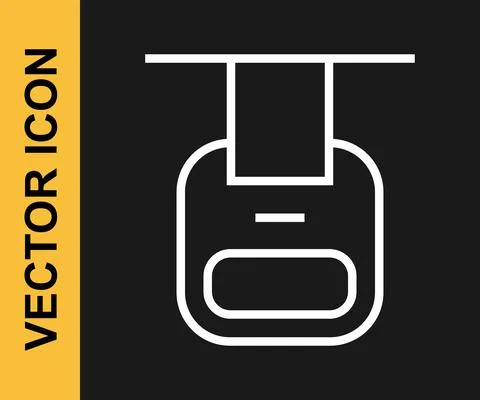 White line Cable car icon isolated on black background. Funicular sign. Vector Stock Illustration