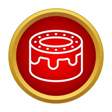 White line cake icon red circle gold border Stock Illustration