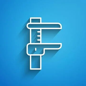 White line Calliper or caliper and scale icon isolated on blue background. .. Stock Illustration