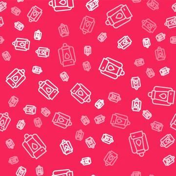 White line Camping lantern icon isolated seamless pattern on red background Illustrazione stock