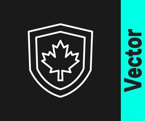 White line Canada flag on shield icon isolated on black background. Vector Stock Illustration