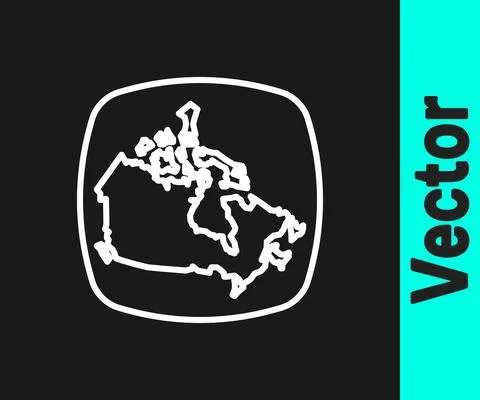 White line Canada map icon isolated on black background. Vector Stock Illustration