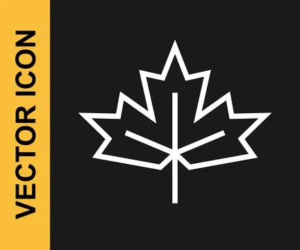 White line Canadian maple leaf icon isolated on black background. Canada symbol Stock Illustration