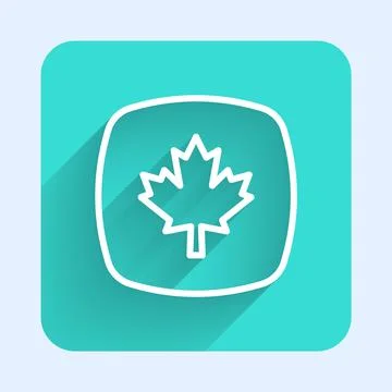 White line Canadian maple leaf icon isolated with long shadow background. Can 스톡 일러스트