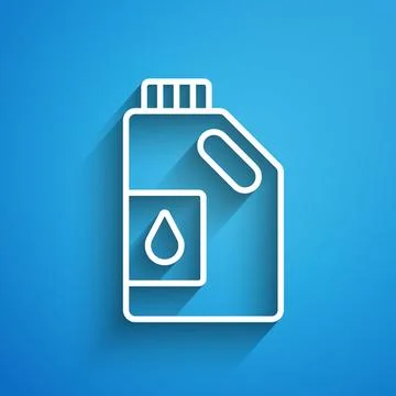 White line Canister for motor machine oil icon isolated on blue background. O 스톡 일러스트