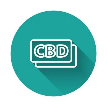 White line Cannabis molecule icon isolated with long shadow. Cannabidiol Stock Illustration