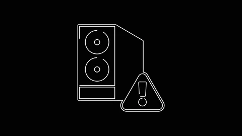 White line Case of computer with exclamation mark icon isolated on black Video stock 156389843