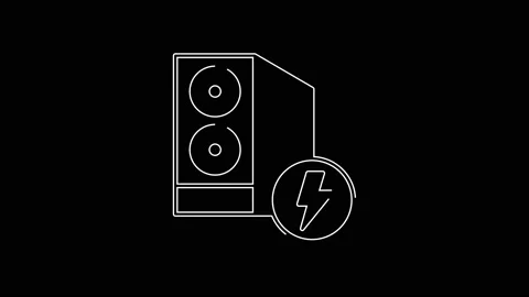 White line Case of computer icon isolated on black background. Computer server Stock Footage 156389011