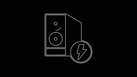 White line Case of computer icon isolated on black background. Computer server Stock Footage 167603126