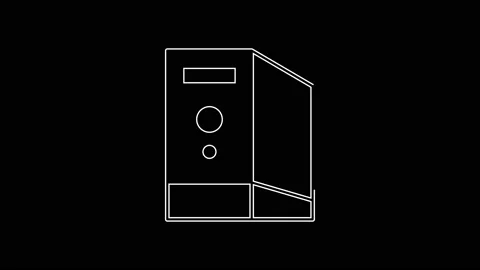 White line Case of computer icon isolated on black background. Computer server Stock Footage 167603368