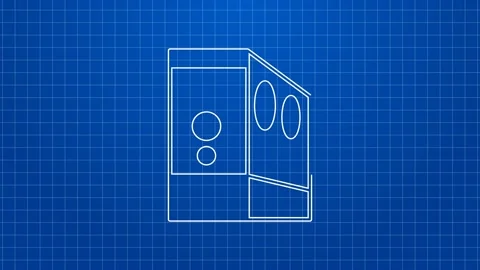 White line Case of computer icon isolated on blue background. Computer server Stock Footage 169320878