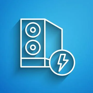 White line Case of computer icon isolated on blue background. Computer server Stock Illustration
