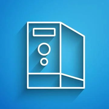 White line Case of computer icon isolated on blue background. Computer server Illustrazione stock