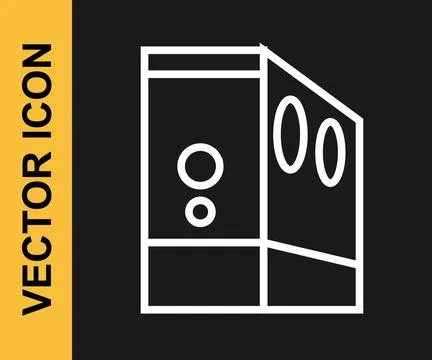 White line Case of computer icon isolated on black background. Computer server Illustrazione stock