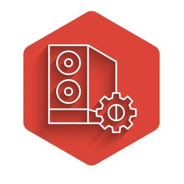 White line Case of computer setting icon isolated with long shadow background Stock Illustration