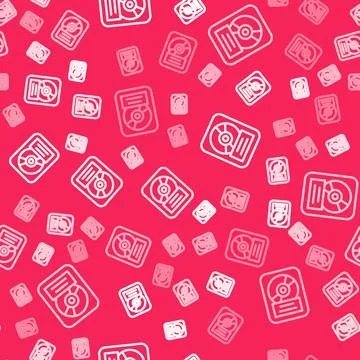 White line CD disk award in frame icon isolated seamless pattern on red イラスト素材