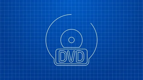 White line CD or DVD disk icon isolated on blue background. Compact disc sign Stock Footage 169313188