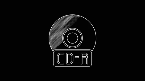 White line CD or DVD disk icon isolated on black background. Compact disc sign Stock Footage 203343552