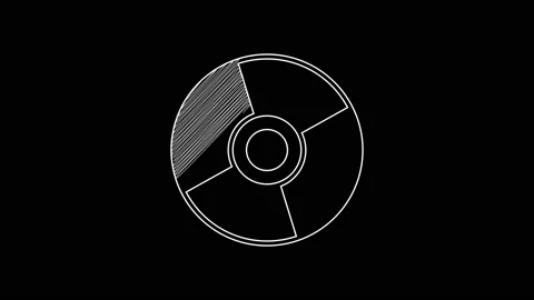 White line CD or DVD disk icon isolated on black background. Compact disc sign Stock Footage 203343739