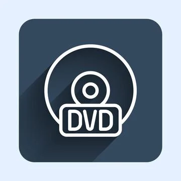 White line CD or DVD disk icon isolated with long shadow background. Compact Stock Illustration