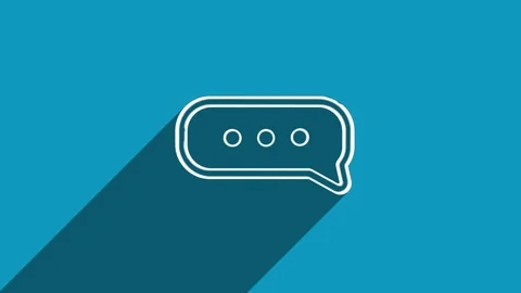 White line chat, speech bubble icon with shadow isolated on blue background Stock Footage 159834121