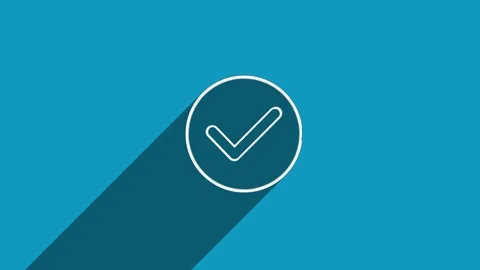 White line check mark icon with shadow isolated on blue background. Shadow Stock Footage 159834136