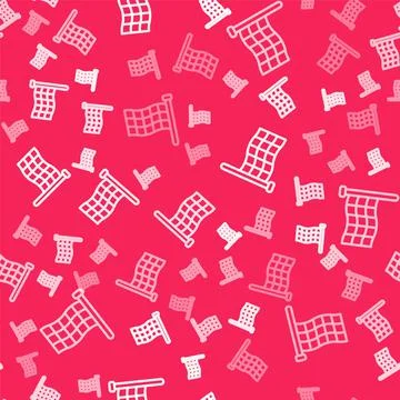 White line Checkered flag icon isolated seamless pattern on red background. R Stock Illustration