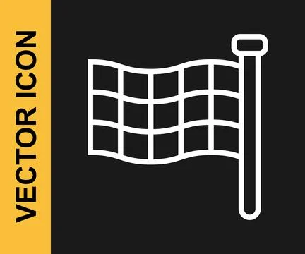 White line Checkered flag icon isolated on black background. Racing flag. Vector Stock Illustration
