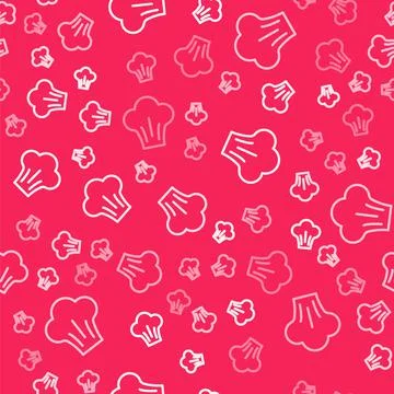 White line Chef hat icon isolated seamless pattern on red background. Cooking Stock Illustration