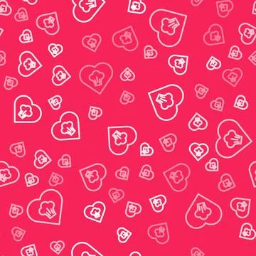 White line Chef hat icon isolated seamless pattern on red background. Cooking 스톡 일러스트