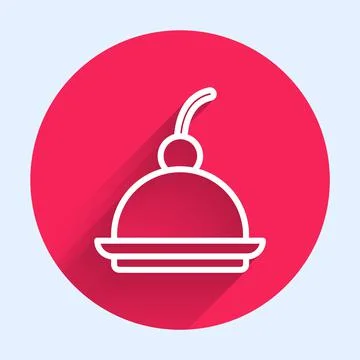 White line Cherry cheesecake slice with fruit topping icon isolated with long Stock Illustration