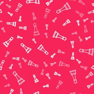 White line Chess icon isolated seamless pattern on red background. Business s Illustrazione stock