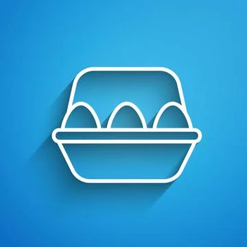 White line Chicken egg in box icon isolated on blue background. Long shadow.. Stock Illustration
