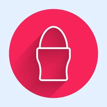 White line Chicken egg on a stand icon isolated with long shadow background. Red Stock Illustration