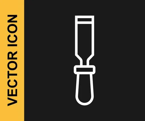 White line Chisel tool for wood icon isolated on black background. Vector Stock Illustration